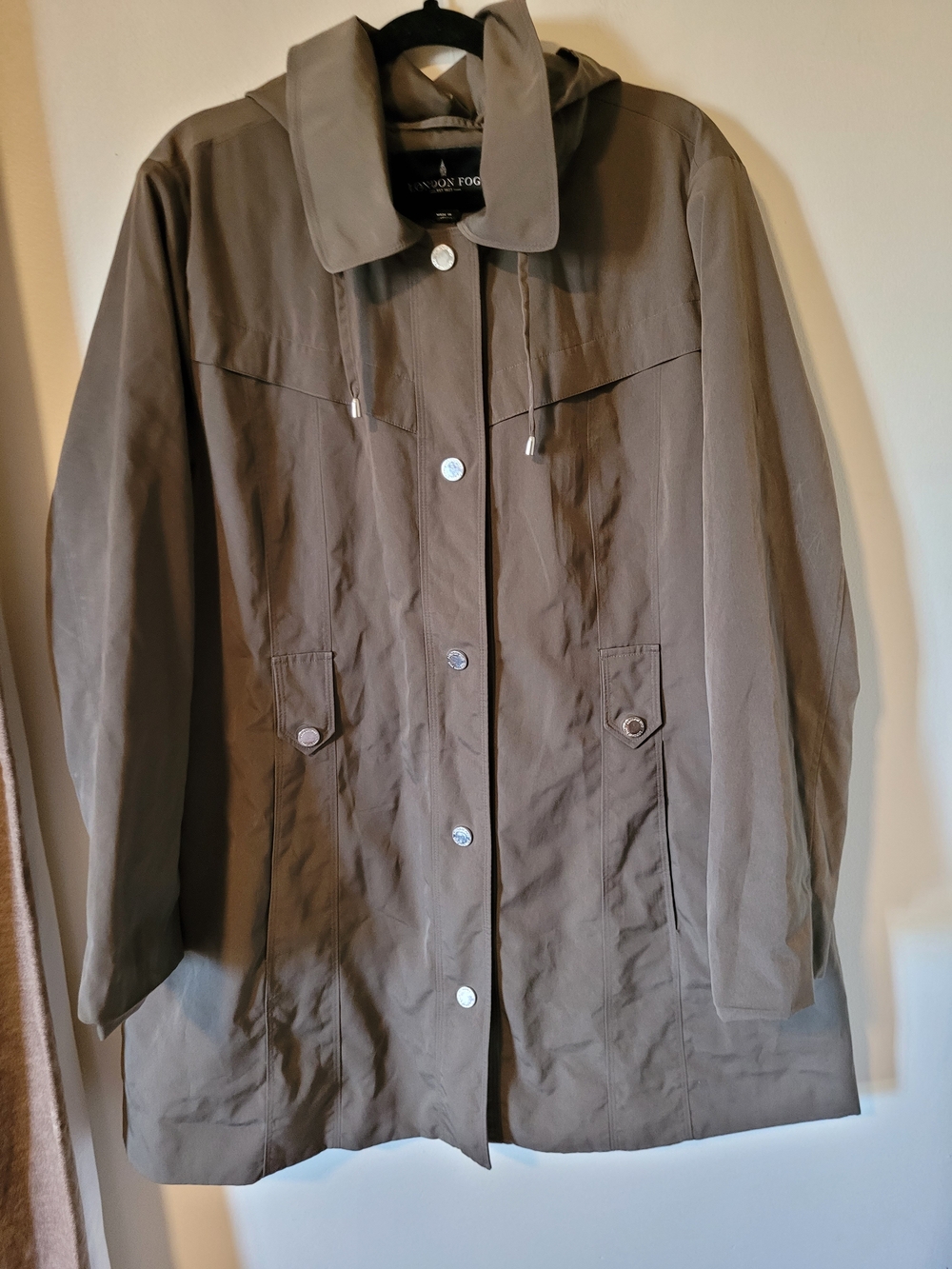 London Fog Women's Hooded Trench Coat - Olive Green
